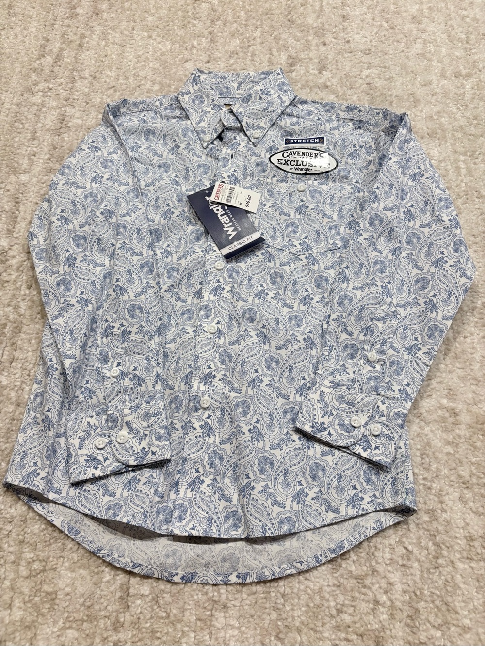 NWT Wrangler Girl’s Blue Paisley Button-Down Shirt